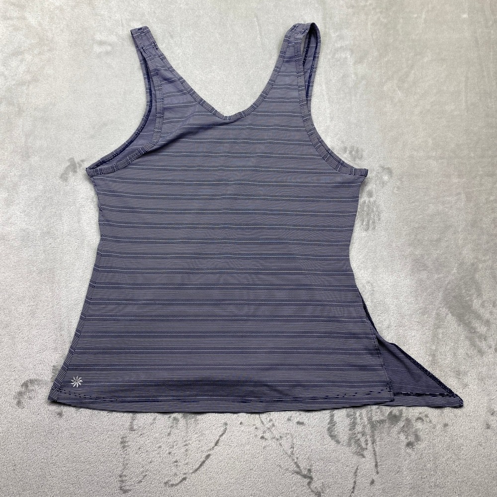 Athleta Max Out Navy White Stripe V Neck Tank Top Athletic Activewear Size M